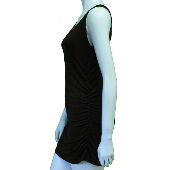 Women's Casual Stretchy Scoop Neck Sleeveless Tank Top Dress Mini Ruched Black