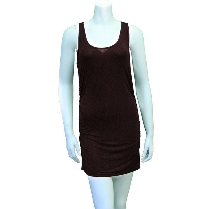 Womens Slip Dress Cami Camisole Vest Seamless Mini Tunic Tank Top Solid Brown S