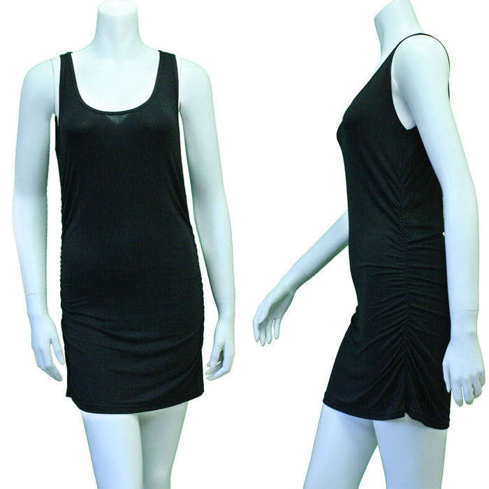 2 Pack Women's Tank Top Dress Casual Stretch Scoop Neck Sleeveless Ruched Black