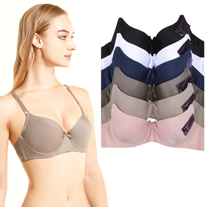6 Pc Women Full Cup Bra Plain Seamless Comfort Underwire Support Padded Size 36A