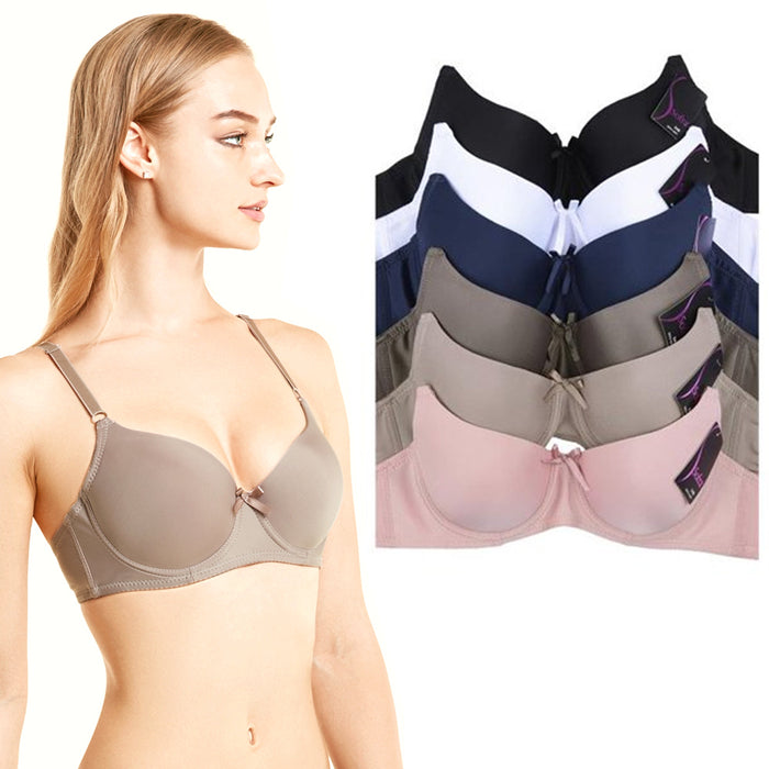 6 Pc Women Full Cup Bra Plain Seamless Comfort Underwire Support