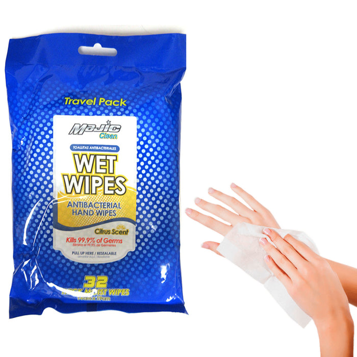 Wet Wipes 32ct Non Alcohol Antibacterial Kill 99.9% B Citurs Scent Travel Pack
