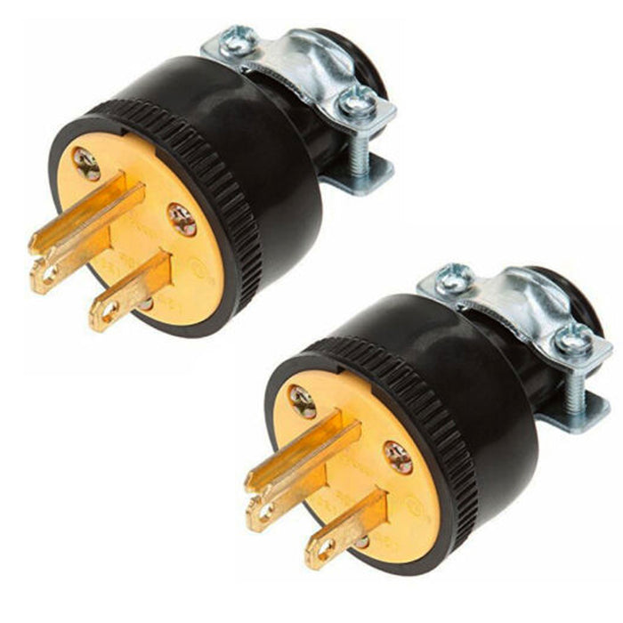 2 Pc 3-Prong Replacement Male Electrical Plug Heavy Duty Extension Cord Grounded