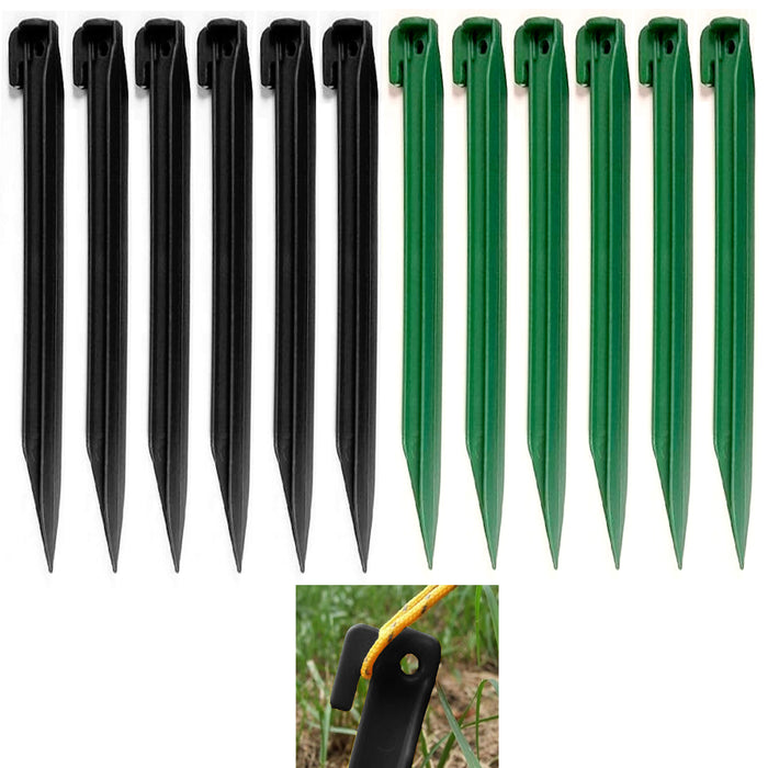 8 Pc Camping Tent Stakes Nail Pegs 11.5" Long Heavy Duty Plastic Garden Tarp