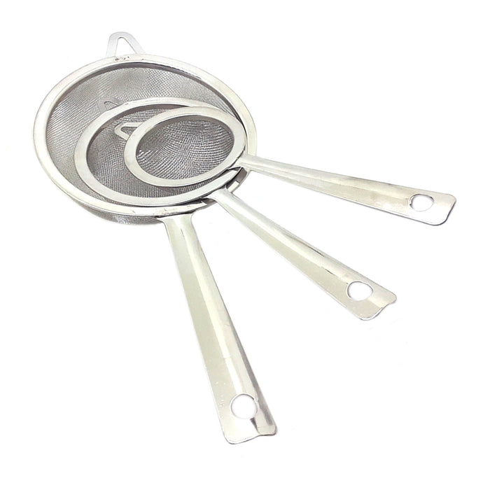 3Pc Set Stainless Steel Strainer Fine Mesh Colander Handle Sifter Sieve Drainer