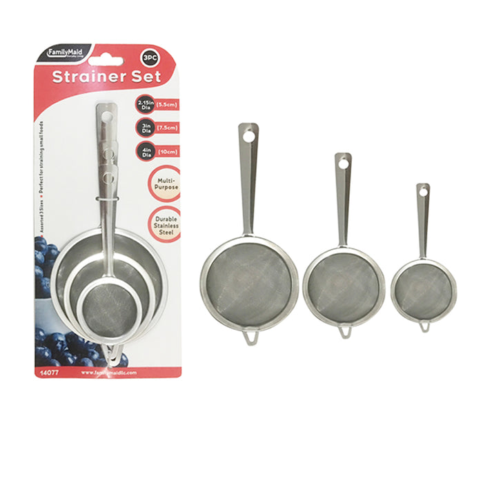 3Pc Set Stainless Steel Strainer Fine Mesh Colander Handle Sifter Sieve Drainer