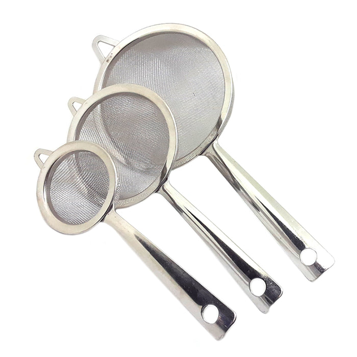 3Pc Set Stainless Steel Strainer Fine Mesh Colander Handle Sifter Sieve Drainer