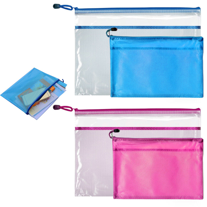 2 Sets Zipper Pouch File Storage Bag Notes Document A4 A5 Mesh Divider Organizer