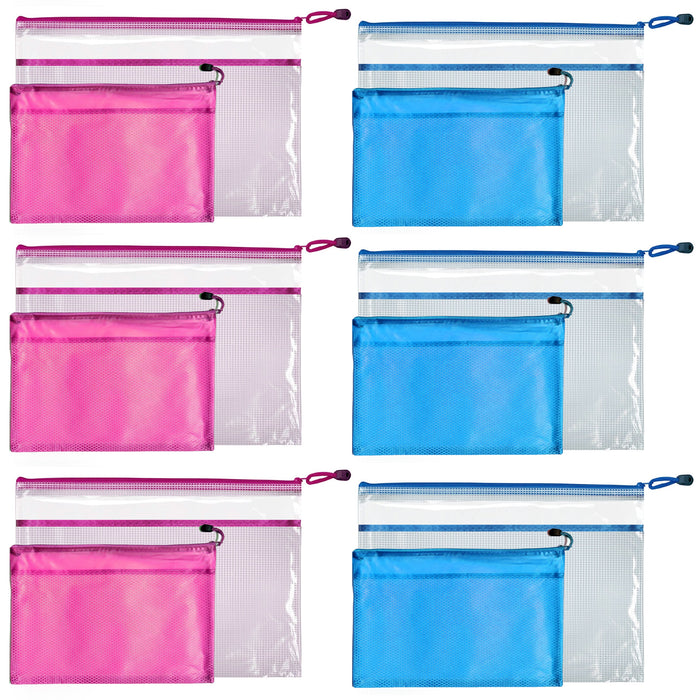 6 Sets File Organizer Document Zip Pouch Coupon Mesh Divider Storage Bag A4 A5
