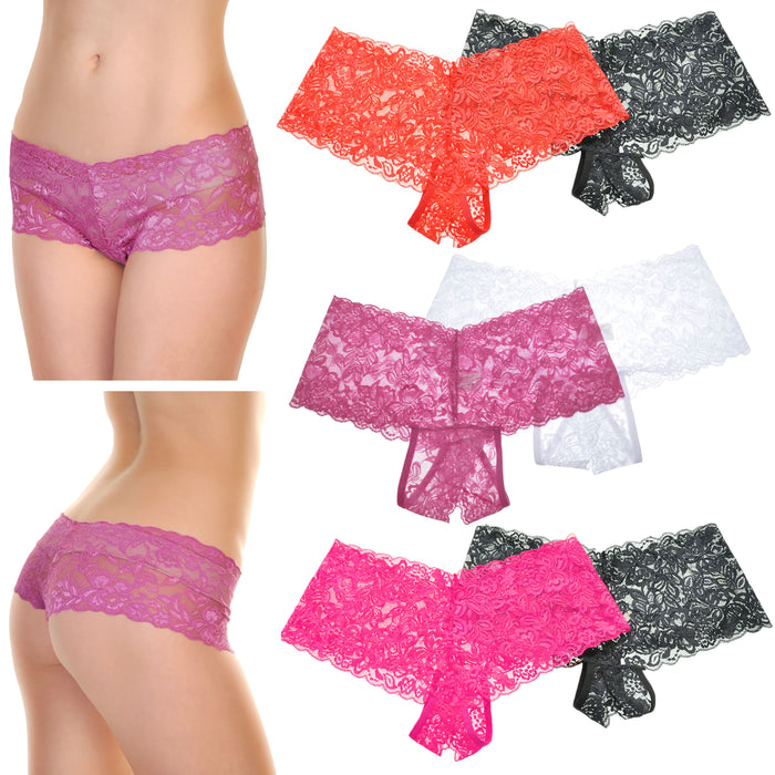 2pc Women Sexy Lace Crotchless Cheeky Boxer Shorts Panties Underwear Lingerie XL