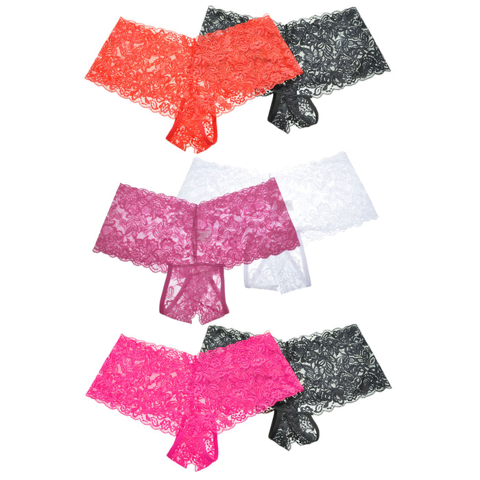 2pc Women Sexy Lace Crotchless Cheeky Boxer Shorts Panties Underwear Lingerie XL