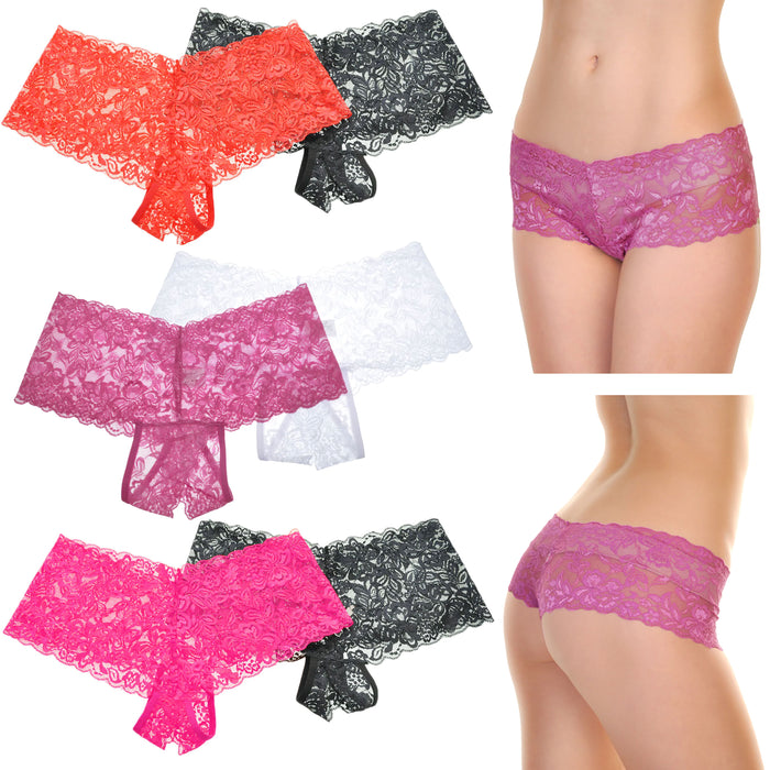 4pc Womens Crotchless Cheeky Boxer Boy Shorts Lace Panties Lingerie Underwear XL