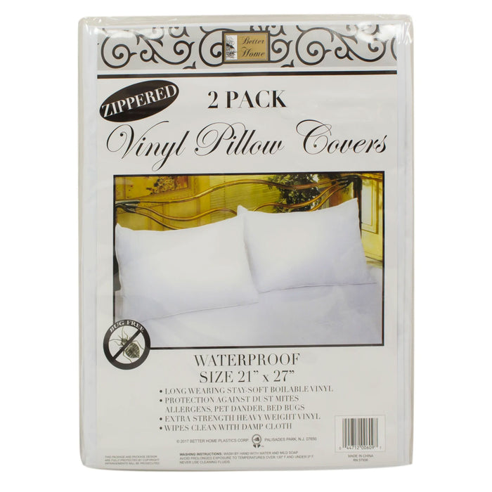 4 Pc Standard Pillow Case Zippered Cover Soft Vinyl Water Resistant White 27"