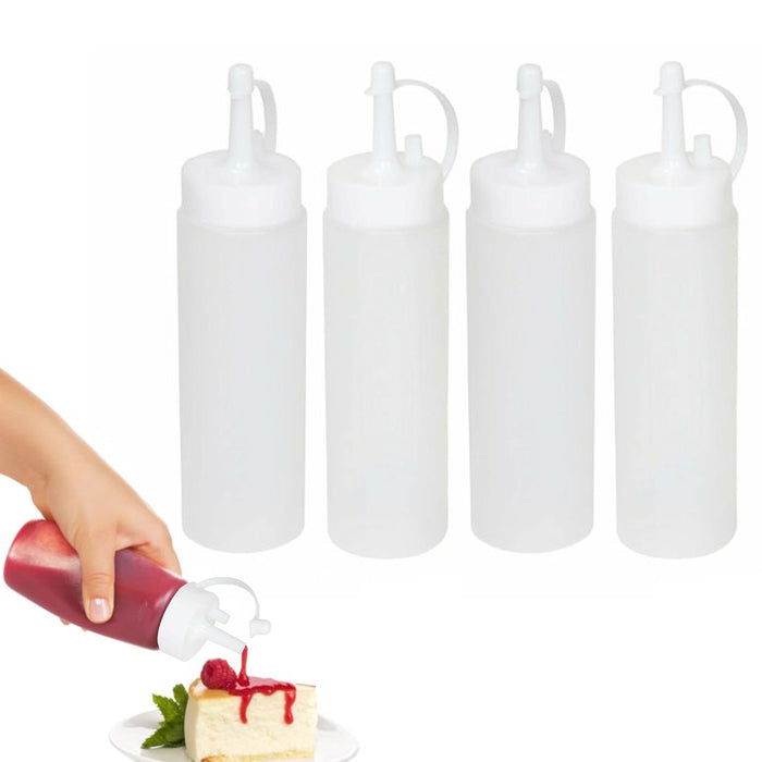 4 Clear Plastic Squeeze Bottles 6oz Condiment Dispenser Mayo Ketchup Mustard Oil