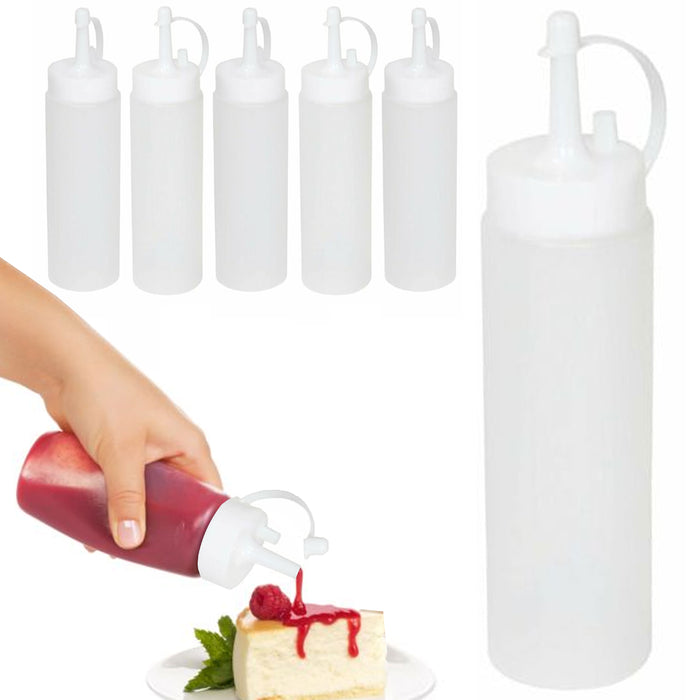 6 Pc 6oz Clear Plastic Squeeze Bottles Condiment Ketchup Mustard BBQ Mayo Sauce
