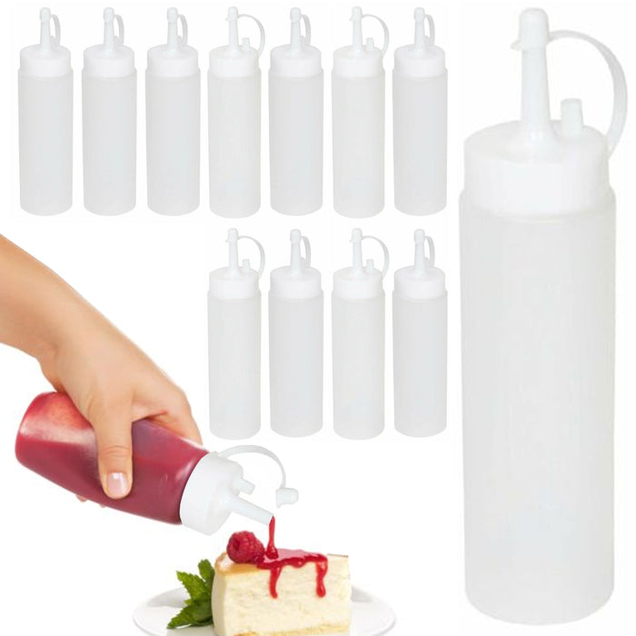 12 Pc Condiment Squeeze Bottles 6oz Clear Plastic Ketchup Oil Dispenser Dressing