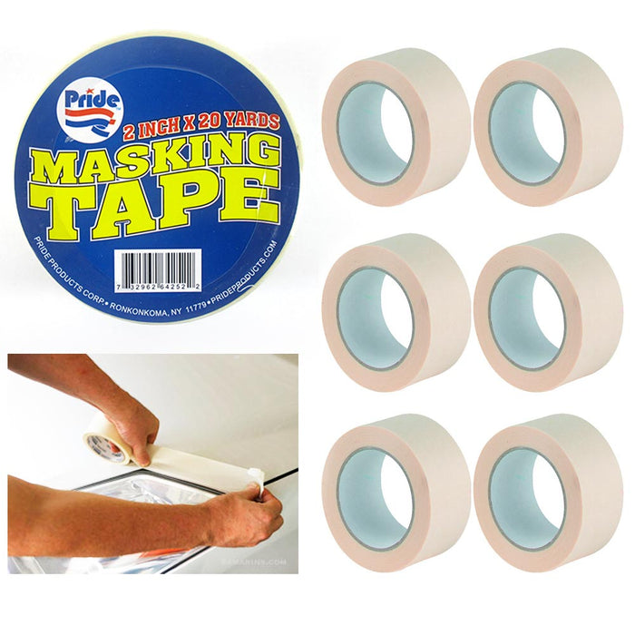 6 Rolls Masking Tape 2" X 20yd Painting Wall Paint Multi Surface General Purpose