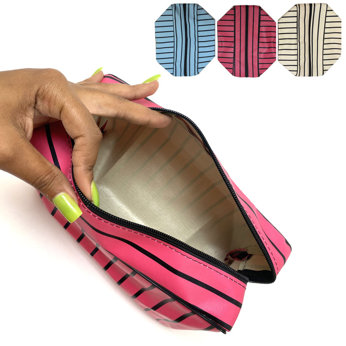 2 Cosmetic Bag Women Makeup Pouch Travel Toiletry Stripe Organizer Storage Girls