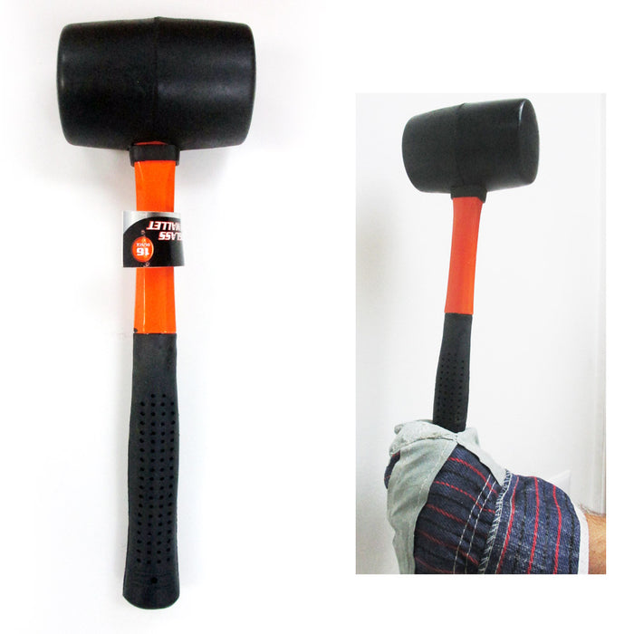 Rubber Mallet 16 Oz Fiberglass Hammer 11.5" Long Handle Tools Home Craft Black