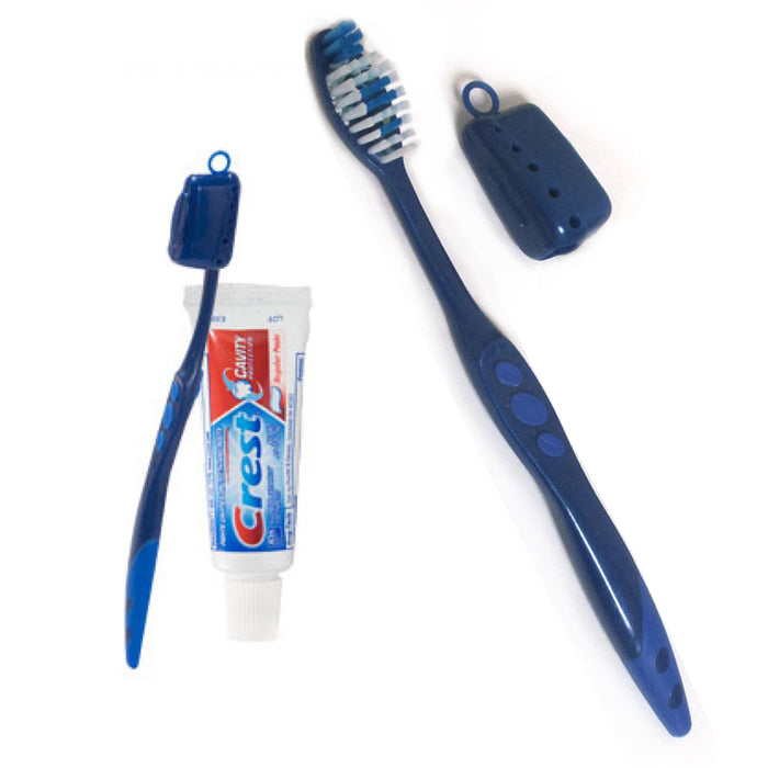 2 Packs Travel Toothbrush Individually Wrapped Kit Cover Crest Toothpaste Pouch