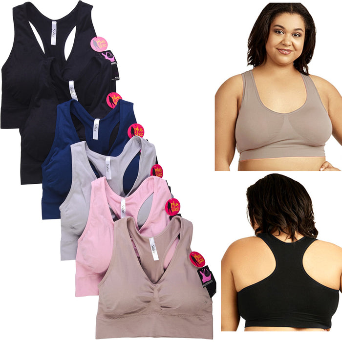 6 Pk Women Seamless Sports Bra Plus Size Yoga Crop Top Racerback Padded Stretch