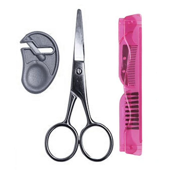 3 Pc Eyebrow Shaping Scissors Brow Grooming Kit Eye Lash Brush Comb Makeup Tool