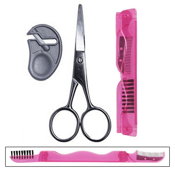 3 Pc Eyebrow Shaping Scissors Brow Grooming Kit Eye Lash Brush Comb Makeup Tool