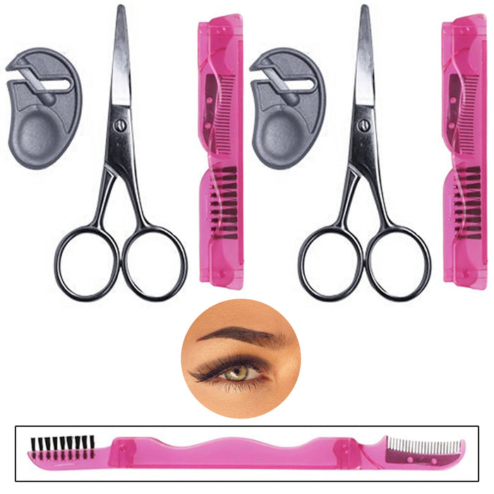 6 Pc Eyebrow Trimming Scissors Brow Shaping Grooming Kit Eye Lashes Brush Comb