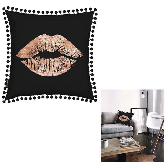 1 X Decorative Throw Pillow Cushion Plush Insert Gold Print Kiss Cover Case Sofa