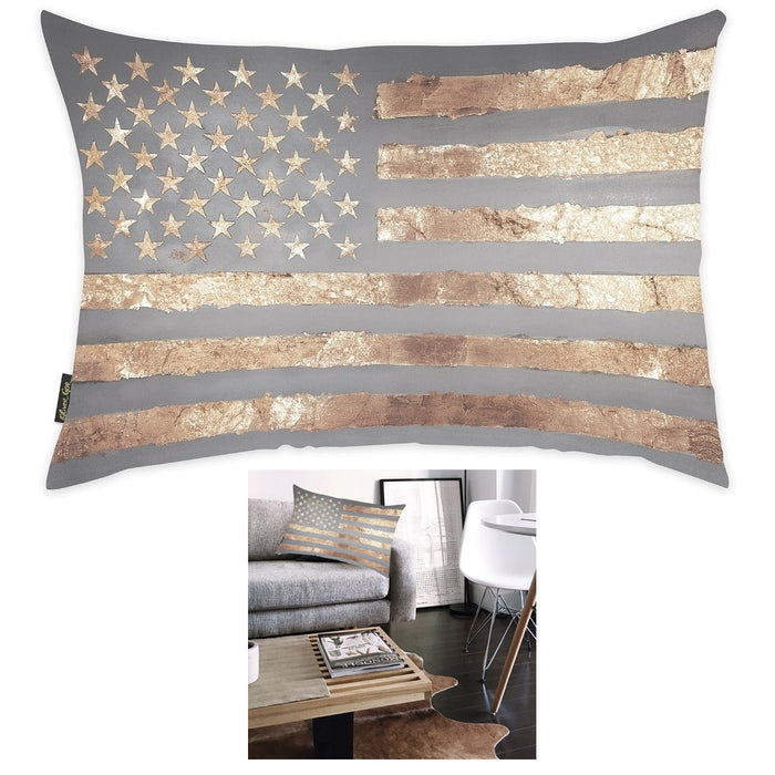 1 X Gold USA Flag Design Decorative Throw Pillow Cushion Plush Insert Case Sofa