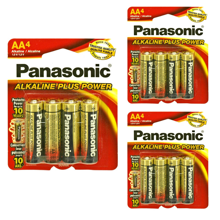 12 Pc Panasonic AA-4 Alkaline Plus Batteries All Purpose Home Office Battery