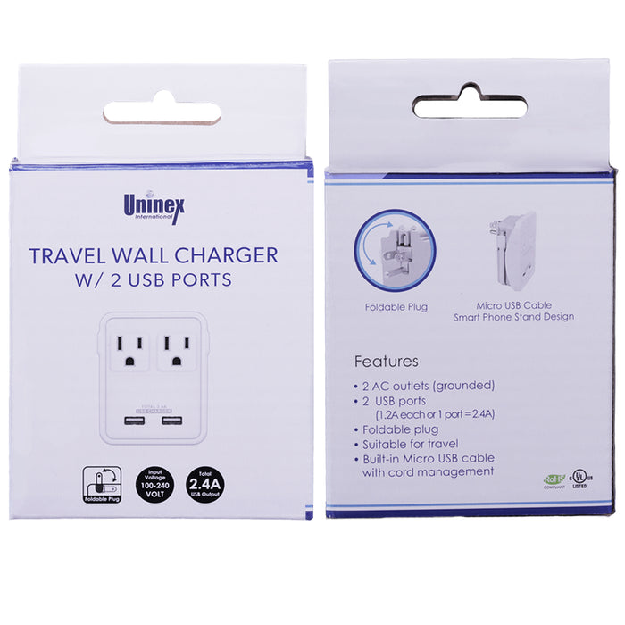 1 Pc Travel Wall Charger Adapter 2 Outlet Dual USB Port Folding Plug Micro Cable