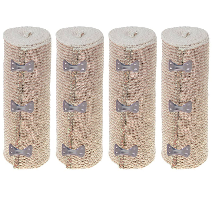 4 Rolls 6" Wide Cotton Elastic Bandages Clips Sports First Aid Large Body Wrap