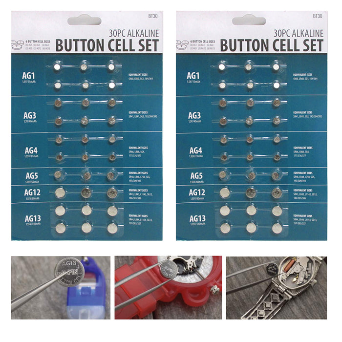 60 X Assorted Sizes Button Cell Alkaline Batteries Set AG1 AG3 AG4 AG5 AG12 AG13