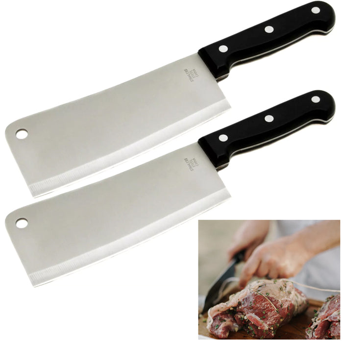 2 Pc 7" Stainless Steel Butcher Knife Cleaver Chopper Restaurant Home Kitchen