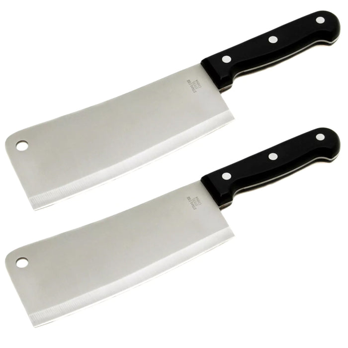 2 Pc 7" Stainless Steel Butcher Knife Cleaver Chopper Restaurant Home Kitchen
