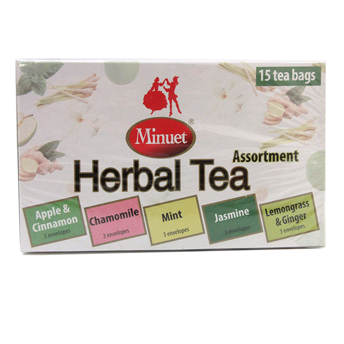 15 Ct Assorted Herbal Tea Bags Natural Chamomile Mint Jasmine Lemongrass Ginger