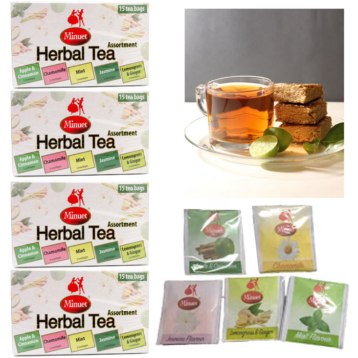 60 Ct Natural Herbal Tea Bag Assortment Jasmine Lemongrass Ginger Chamomile Mint