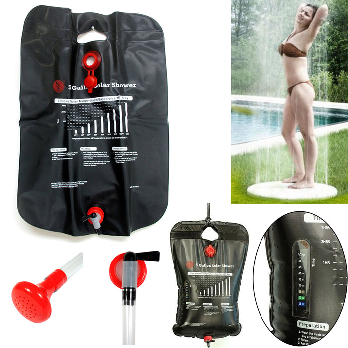 5 Gallon Portable Shower Outdoor Camping Hiking Solar Energy Heated Pipe Bag New