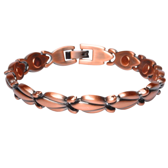1 Copper Tone Link Bracelet Magnetic Arthritis Therapy Pain Relief Floral Women