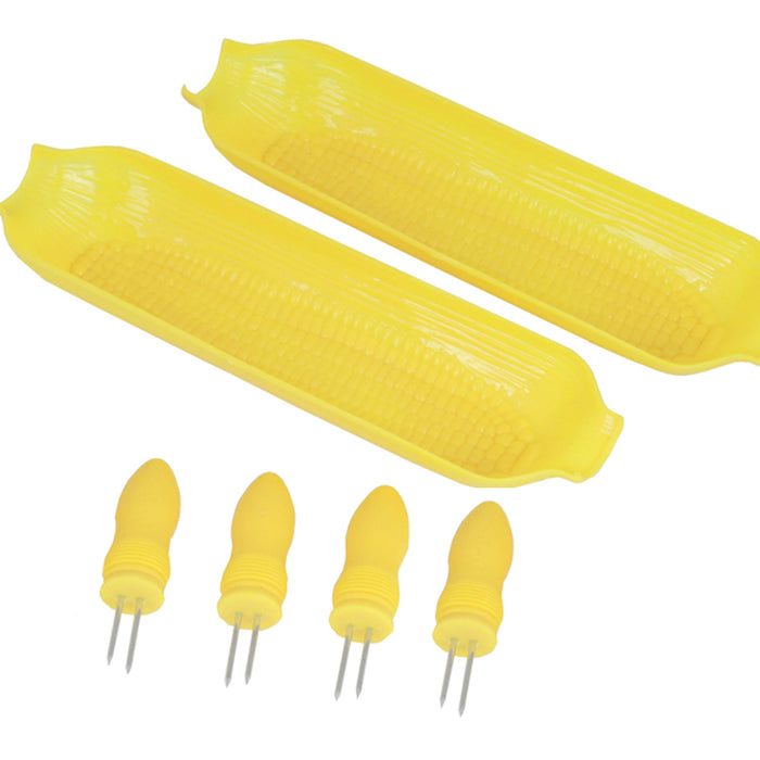 12 Pc Corn On The Cob Serving Set Dish Tray Server Skewers Prongs Holder Kitchen