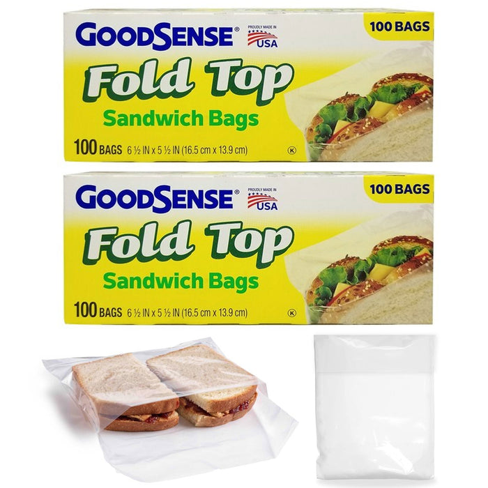 200 Ct Fold Top Sandwich Bags Poly Baggies Lunch Snacks School Food Storage