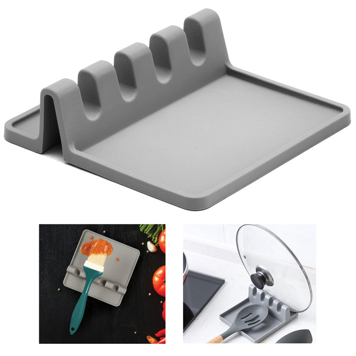 1 Silicone Spoon Rest Utensil Holder Drip Tray Kitchen Counter Heat Resistant