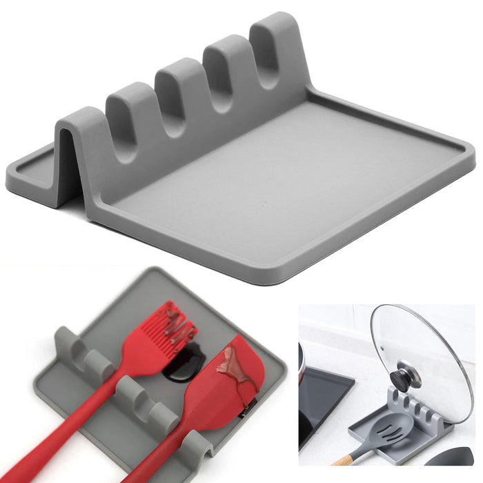 1 Silicone Spoon Rest Utensil Holder Drip Tray Kitchen Counter Heat Resistant