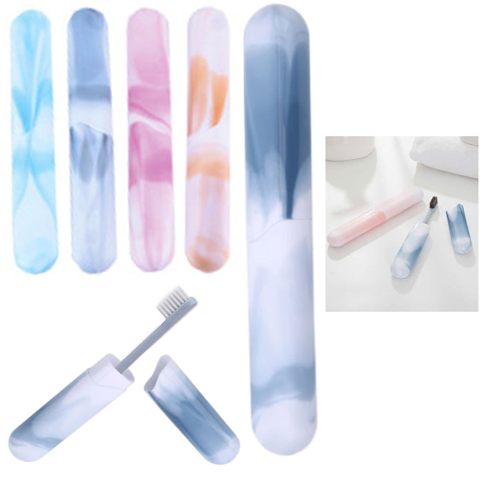 8 Pc Toothbrush Holder Set Travel Kit Marble Plastic Cover Case Tube Carry On