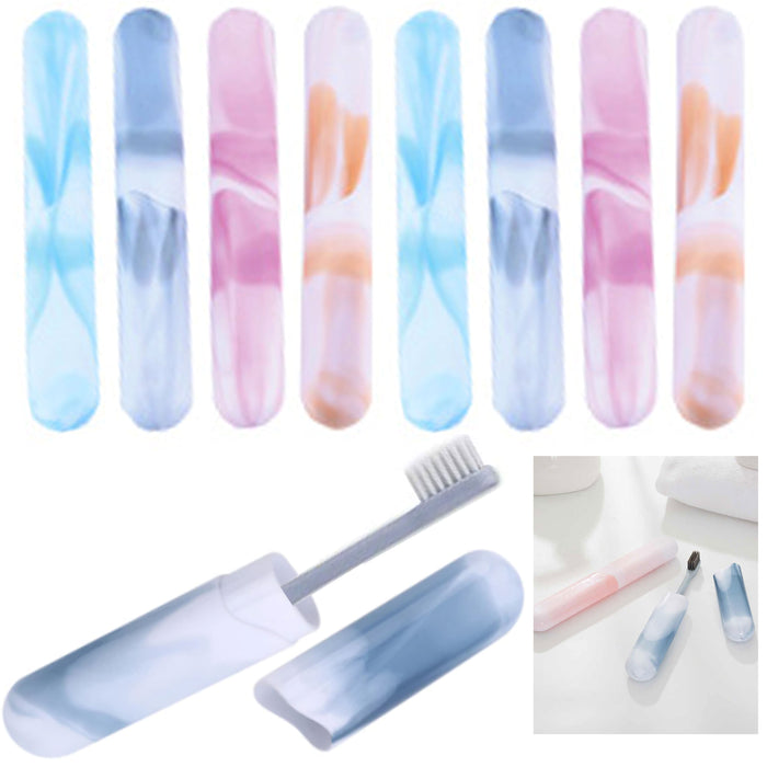 8 Pc Toothbrush Holder Set Travel Kit Marble Plastic Cover Case Tube Carry On
