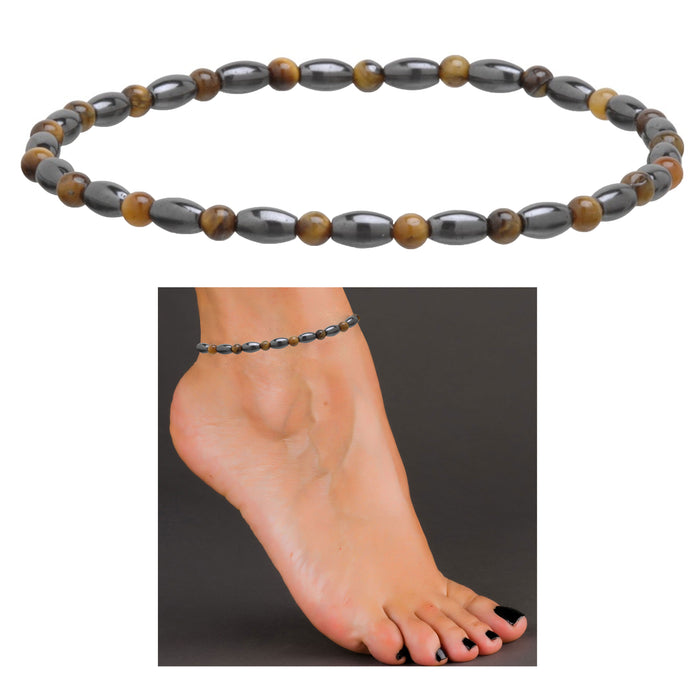1 Magnetic Therapy Ankle Bracelet Tiger Eye Crystal Beads Natural Weight Loss