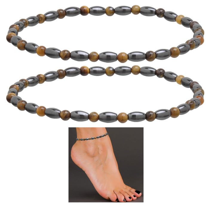 2 Pc Tiger Eye Ankle Bracelet Magnetic Therapy Healing Energy Crystal Beads