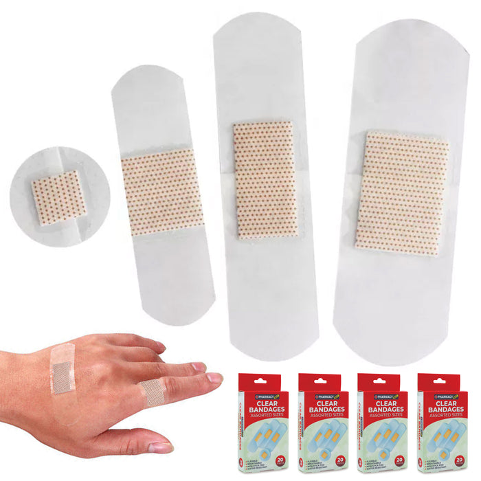 80 Flexible Water Resistant Bandages Clear Adhesive Sheer Wound Dressing Strips