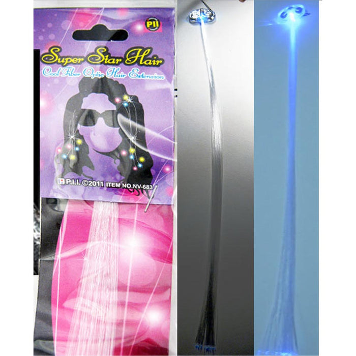 2 Optic Fiber Hair Light Extensions Night Glow Clip Fun Sparkle Party Rave Club